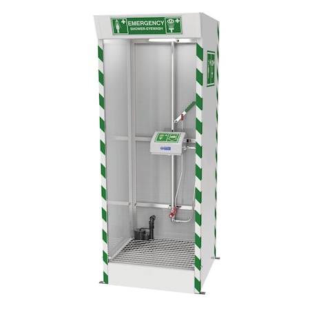 Hughes Safety Emergency Cubicle Shower, Covered ABS Eye/Face, Pump SD32K45G-PUMP